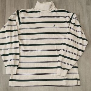 Polo by Ralph Lauren Men's Turtleneck in Cream and Green Stripes